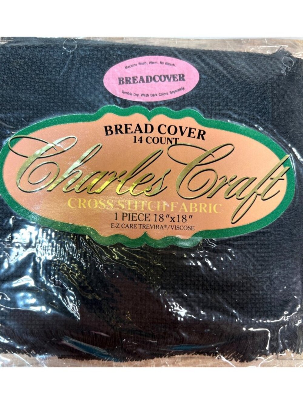 Charles Craft Black Bread Cover 14 Count Cross Stitch Fabric 18"x18" Trevira/Vis